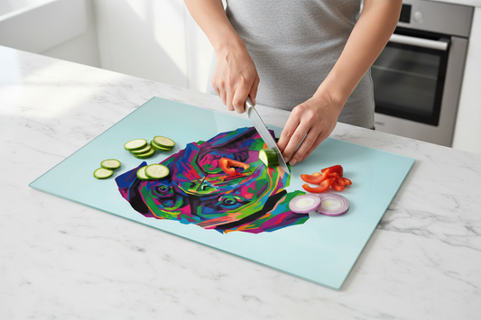 Boxer Dog Glass Chopping Board, Boxer Dog Worktop Saver