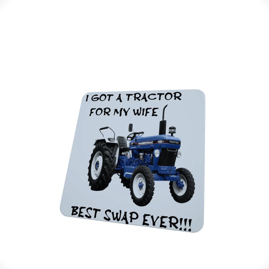 Blue Tractor Hardboard Coaster, I Got A Tractor For My Wife