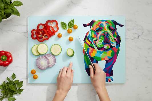 Bulldog Glass Chopping Board, Bulldog Worktop Saver