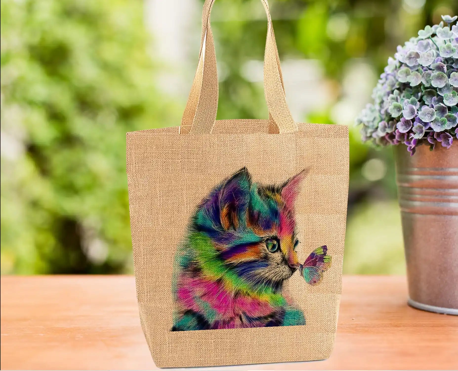 Cat Tote Bag, Cat Bag, Personalised Tote Bag, Burlap Tote Bag
