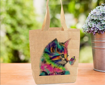 Cat Tote Bag, Cat Bag, Personalised Tote Bag, Burlap Tote Bag