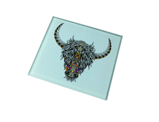 Highland Cow Chakra Glass Coaster (Set of 4)
