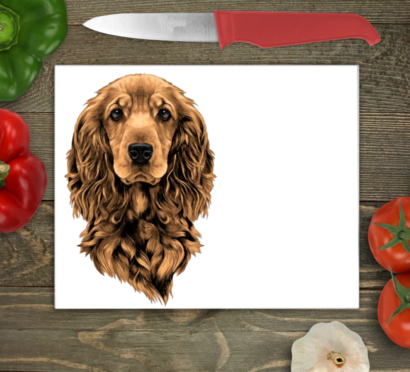 Cocker Spaniel Glass Chopping Board, Cocker Spaniel Worktop Saver
