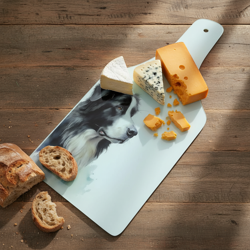 Collie Bottle Shaped Glass Chopping Board - Cheese Platter, Collie Worktop Saver