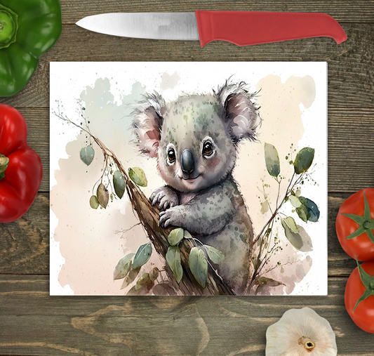 Koala Bear Baby Glass Chopping Board, Koala Worktop Saver
