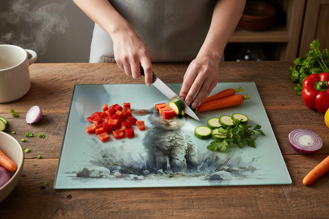 Lamb Glass Chopping Board, Sheep Cutting Board, Lamb Worktop Saver