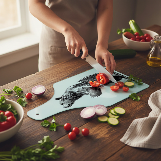 Mountain Bear Bottle Shaped Glass Chopping Board - Cheese Platter, Mountain Bear Worktop Saver