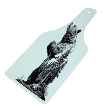 Mountain Bear Bottle Shaped Glass Chopping Board - Cheese Platter, Mountain Bear Worktop Saver
