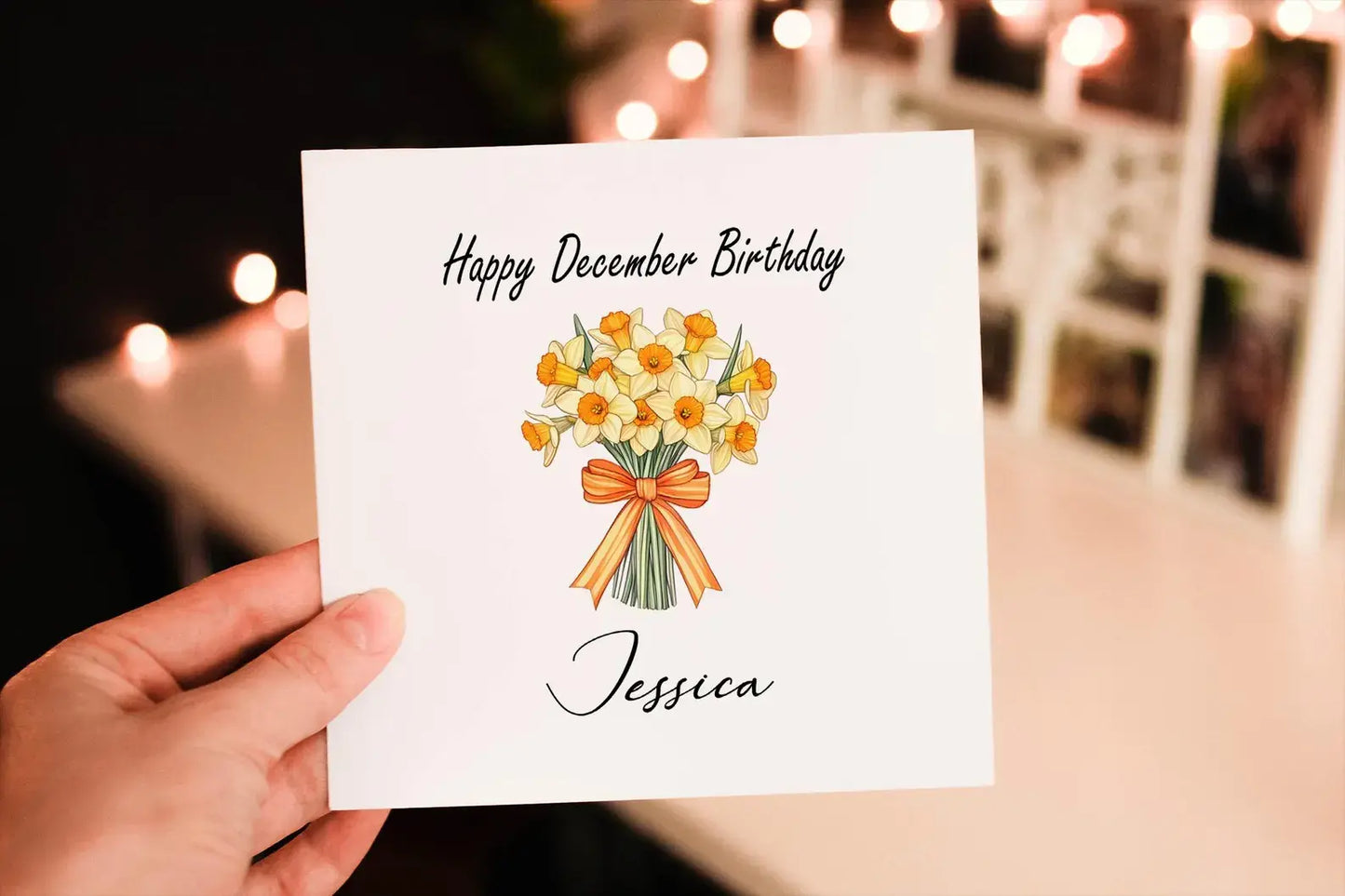 Personalised December Birthday Card: Narcissus Flower Greeting Card