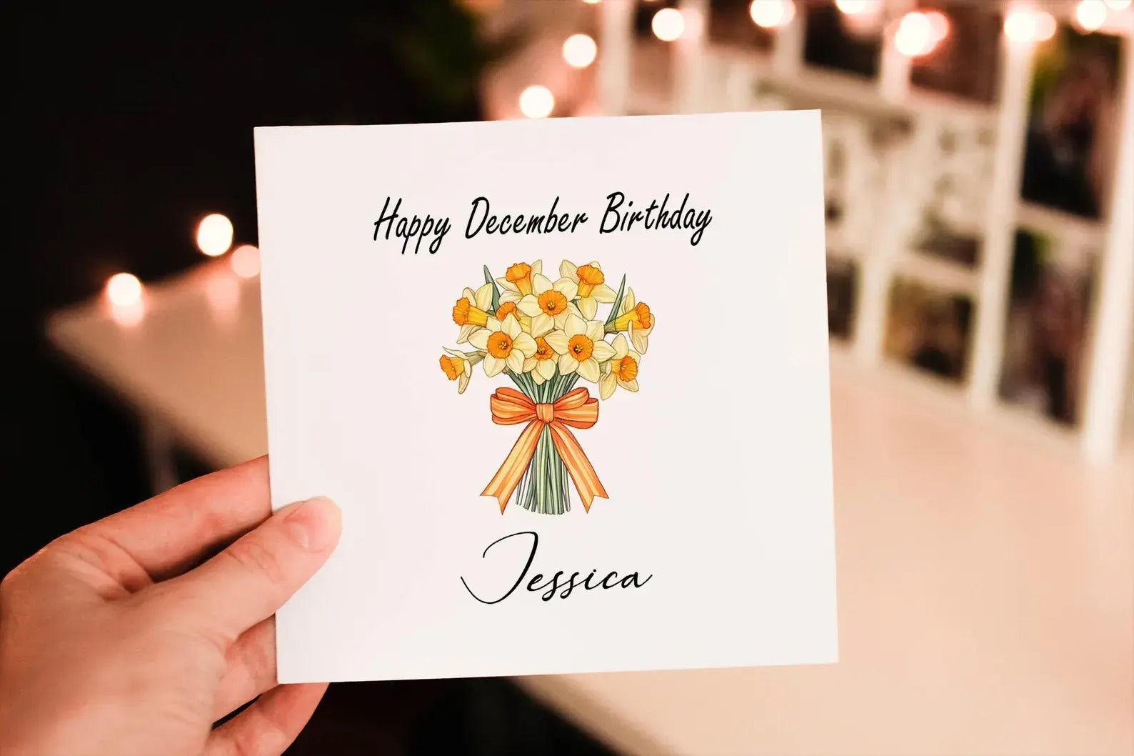 Personalised December Birthday Card: Narcissus Flower Greeting Card