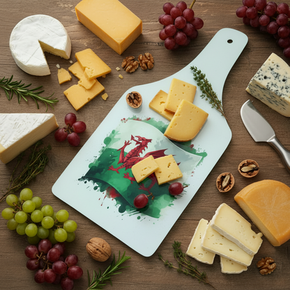 Welsh Dragon Flag Bottle Shaped Glass Chopping Board - Cheese Platter, Dragon Worktop Saver