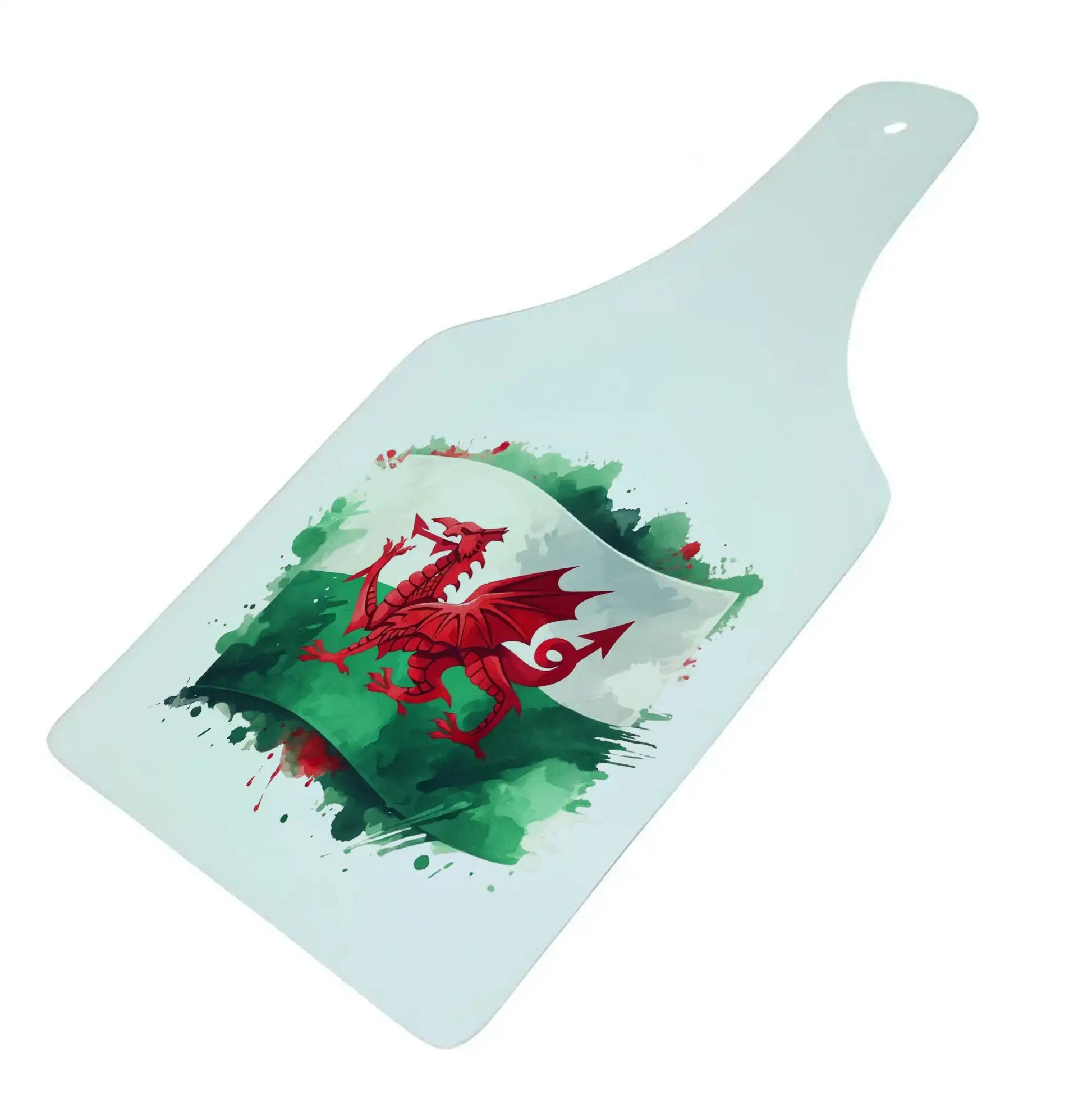 Welsh Dragon Flag Bottle Shaped Glass Chopping Board - Cheese Platter, Dragon Worktop Saver