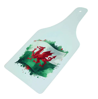 Welsh Dragon Flag Bottle Shaped Glass Chopping Board - Cheese Platter, Dragon Worktop Saver
