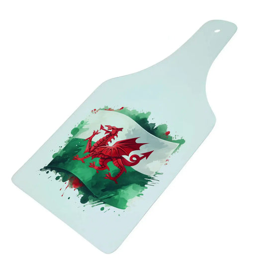 Welsh Dragon Flag Bottle Shaped Glass Chopping Board - Cheese Platter, Dragon Worktop Saver
