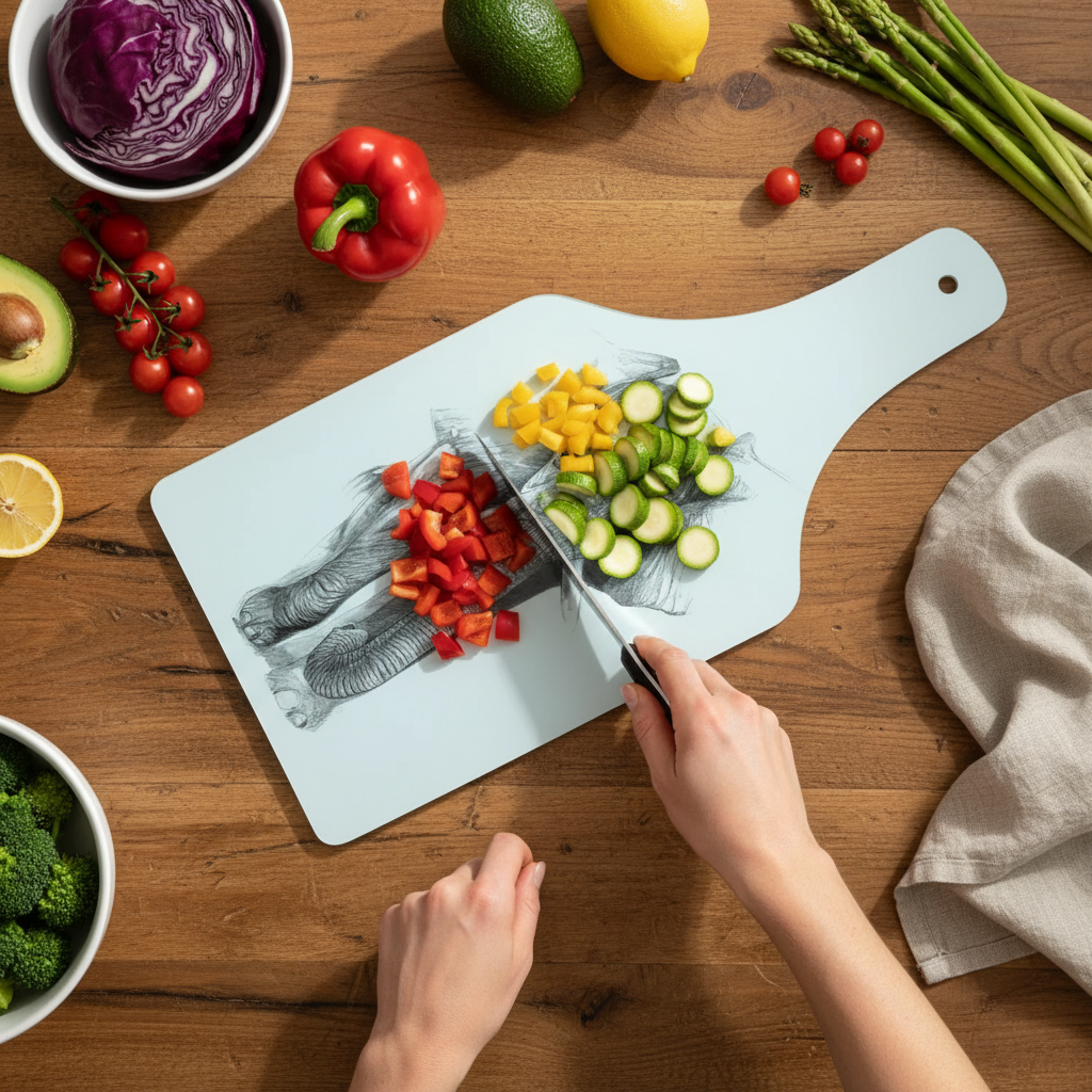 Elephant Bottle Shaped Glass Chopping Board - Cheese Platter, Elephant Worktop Saver