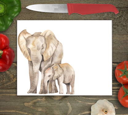 Elephant & Calf Large Glass Chopping Board, Elephant Worktop Saver