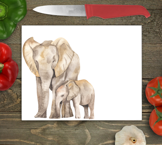Elephant & Calf Large Glass Chopping Board, Elephant Worktop Saver