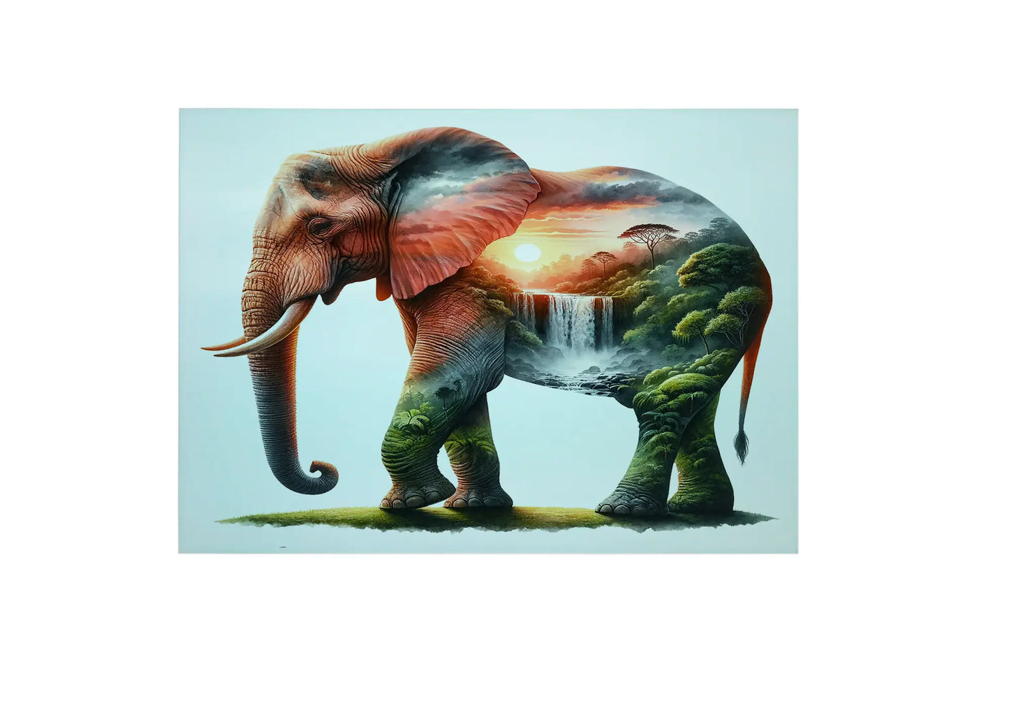 Elephant and Sunrise Landscape Glass Chopping Board, Elephant and Sunrise Landscape Worktop Saver