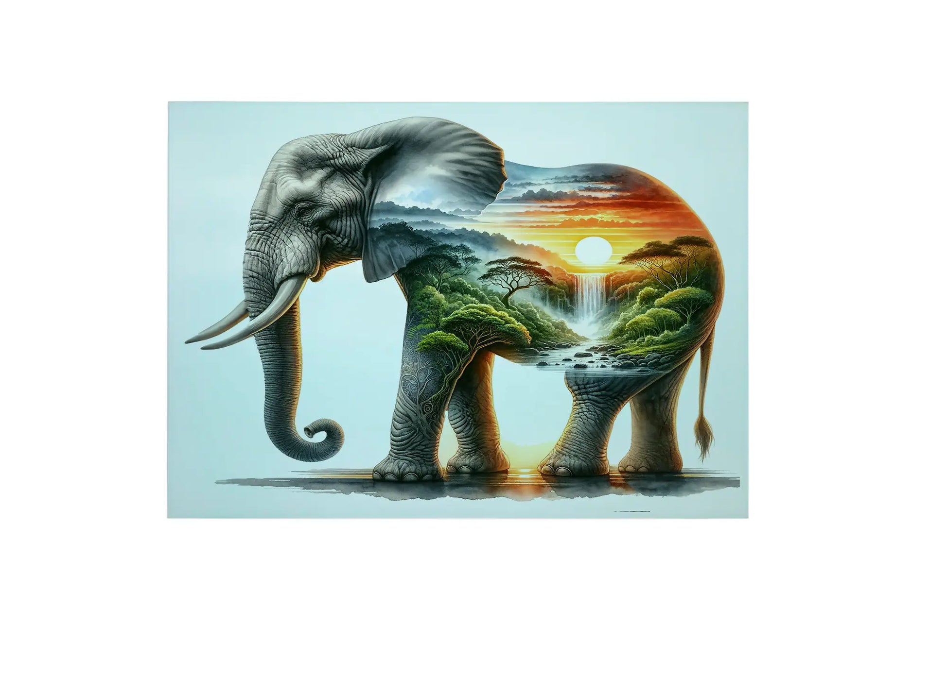 Elephant and Sunset Landscape Glass Chopping Board, Elephant and Sunset Landscape Worktop Saver