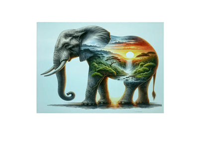 Elephant and Sunset Landscape Glass Chopping Board, Elephant and Sunset Landscape Worktop Saver