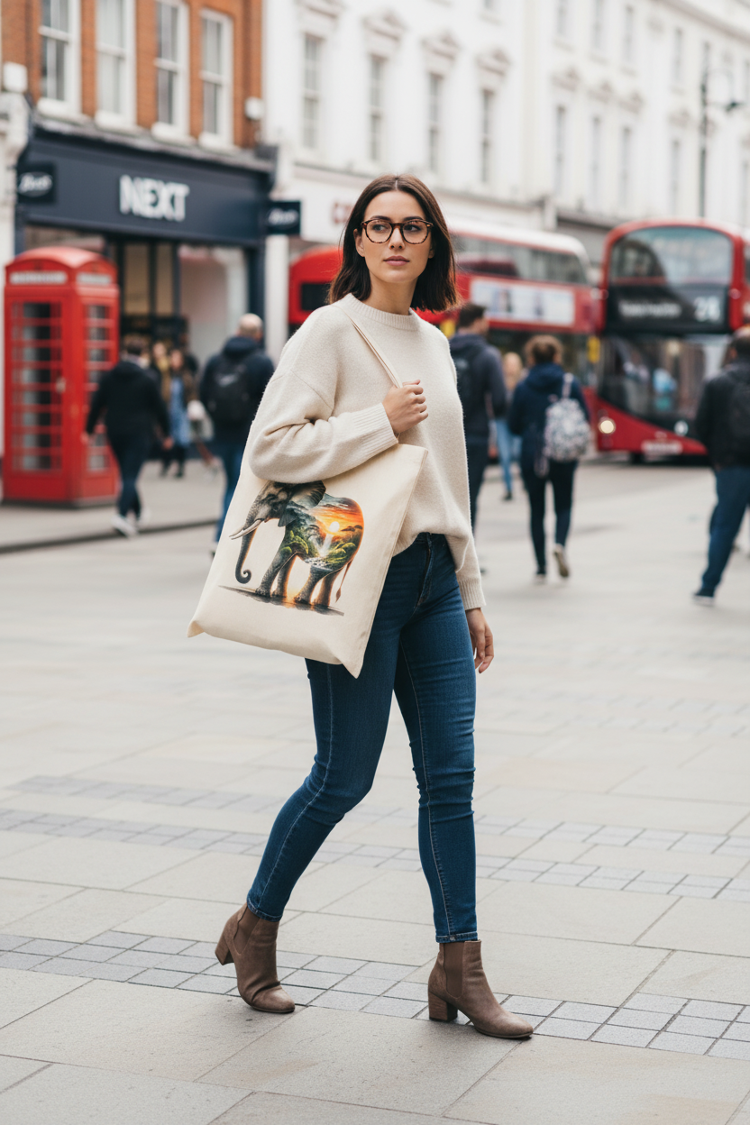 Elephant and Sunset Landscape Tote Bag