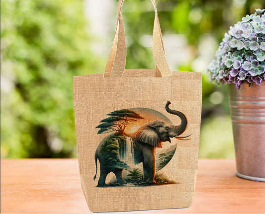Elephant and Waterfall Landscape Tote Bag