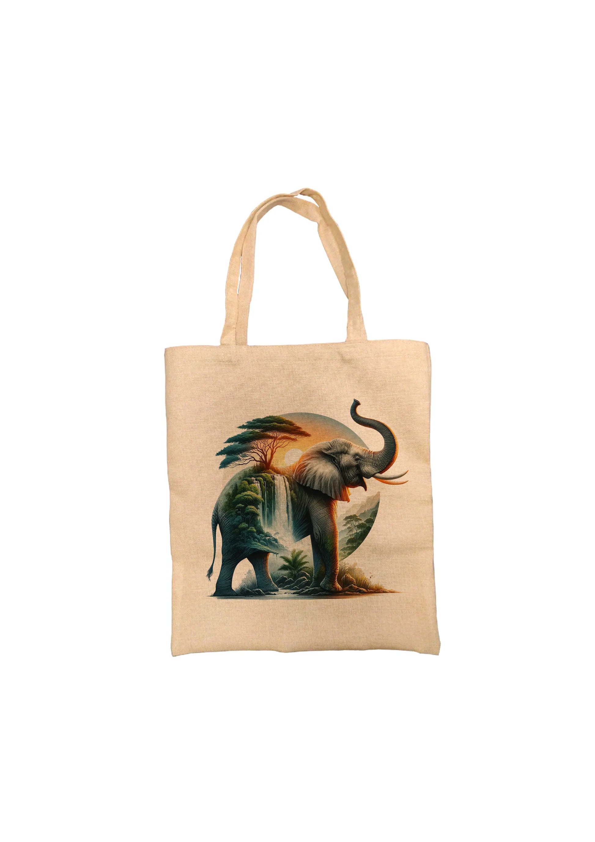 Elephant and Waterfall Landscape Tote Bag