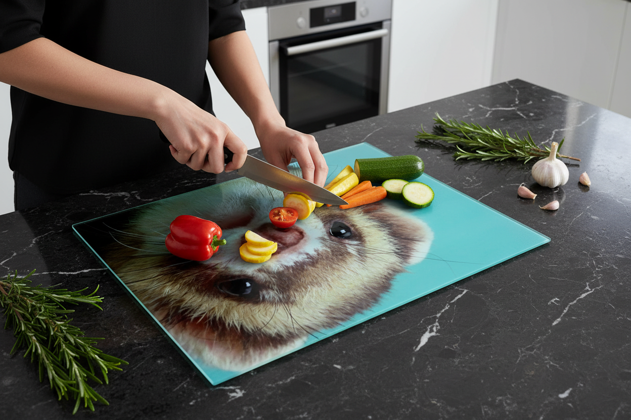 Ferret Glass Chopping Board, Ferret Worktop Saver