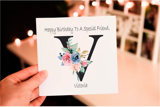 Flower Letter Art Special Friend Birthday Card, Flower Card