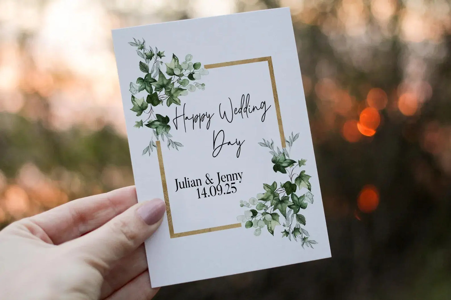 Personalised Wedding Day Card: Floral Design, Bride & Groom