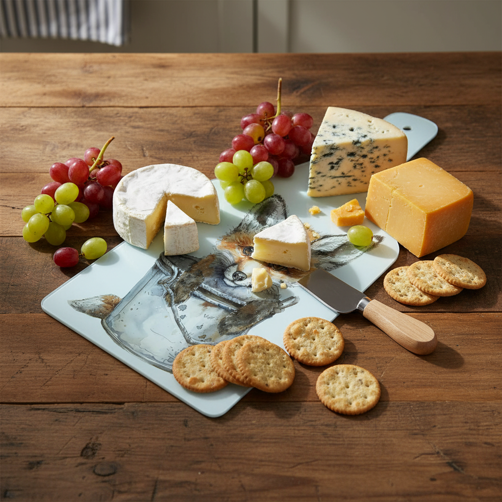 Fox Cub Bottle Shaped Glass Chopping Board - Cheese Platter, Fox Cub Worktop Saver