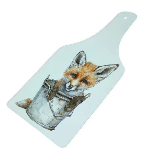Fox Cub Bottle Shaped Glass Chopping Board - Cheese Platter, Fox Cub Worktop Saver
