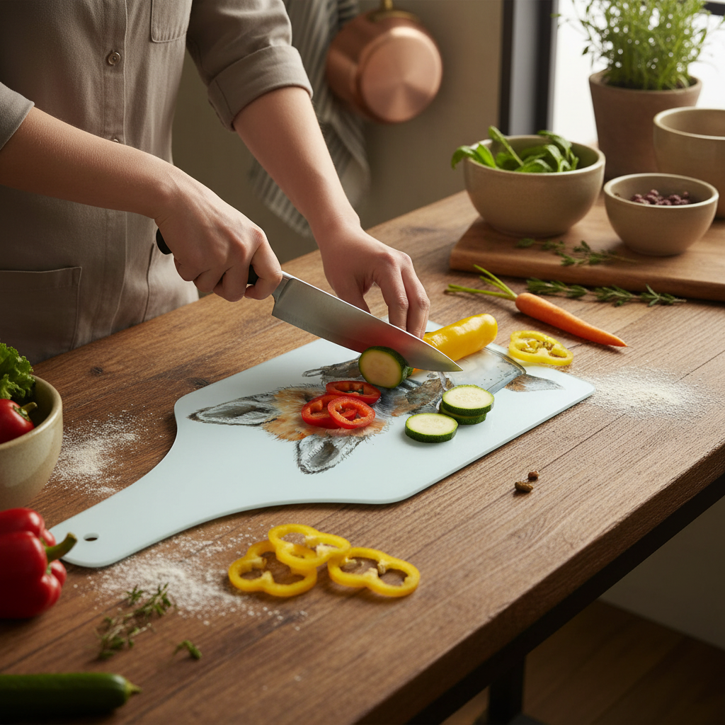 Fox Cub Bottle Shaped Glass Chopping Board - Cheese Platter, Fox Cub Worktop Saver