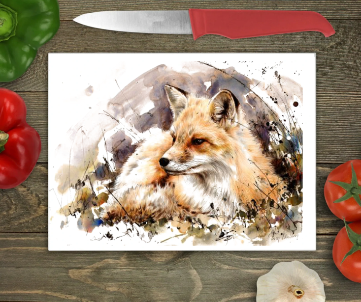 Fox Glass Chopping Board, Fox Worktop Saver