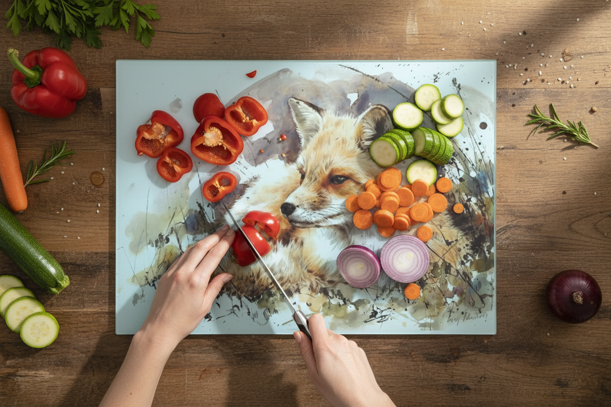 Fox Glass Chopping Board, Fox Worktop Saver