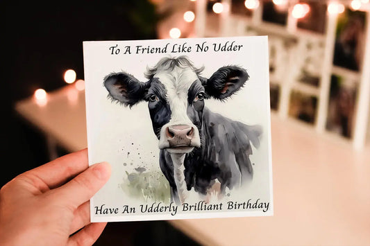 Personalised Friesian Cow Birthday Card: Dairy Farm Animal