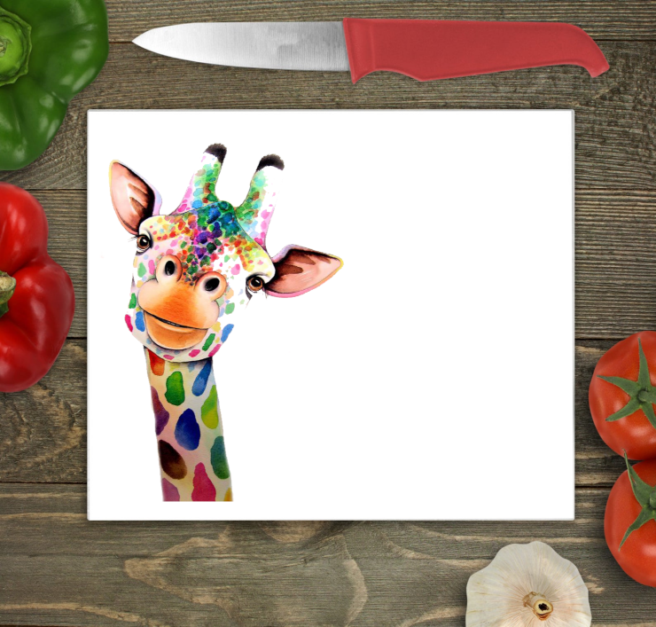 Giraffe Large Glass Chopping Board, Giraffe Worktop Saver