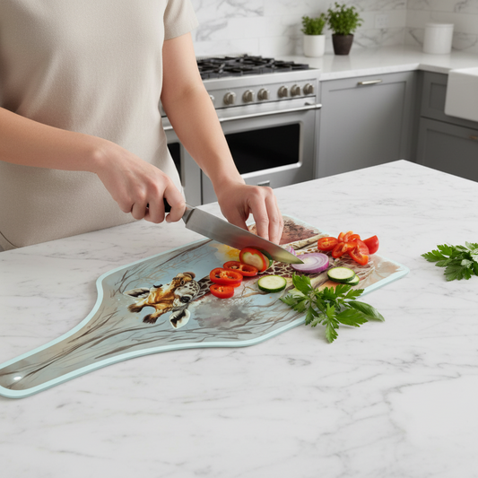 Giraffe Bottle Shaped Glass Chopping Board - Cheese Platter, Giraffe Worktop Saver