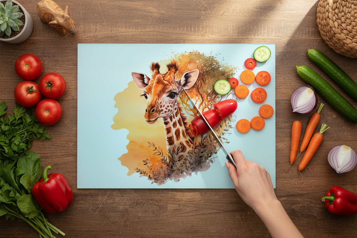 Giraffe Large Glass Chopping Board, Giraffe Worktop Saver