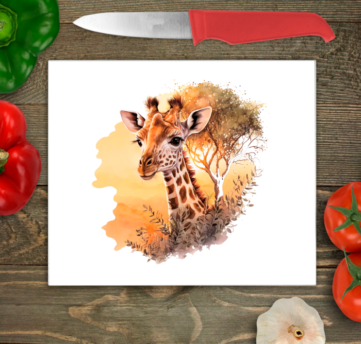 Giraffe Large Glass Chopping Board, Giraffe Worktop Saver