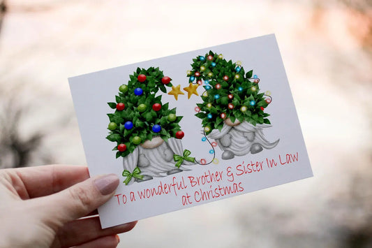 Personalised Gnome Christmas Card, Brother & Sister in Law