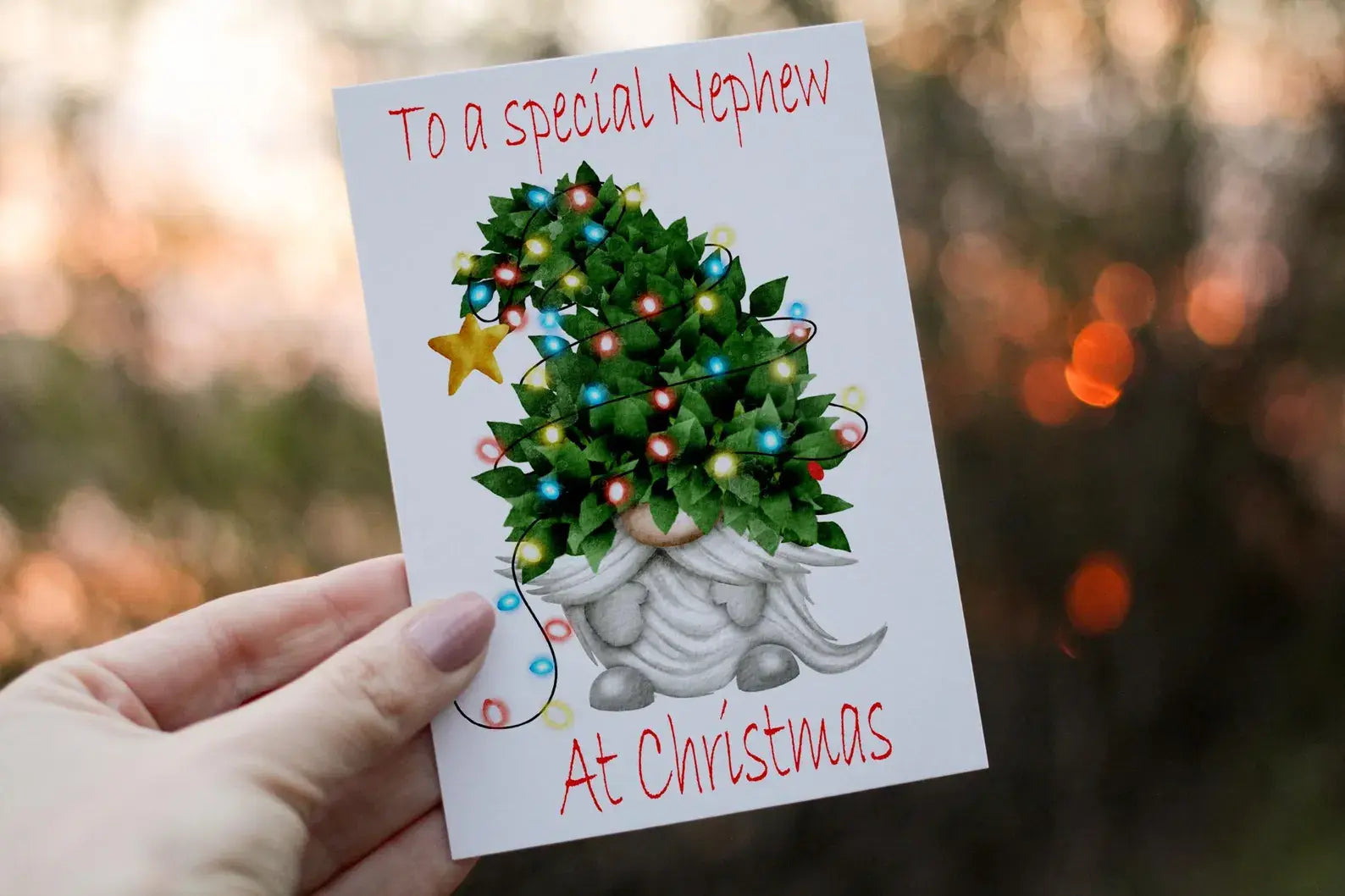 Gnome Christmas Card, Festive Personalised Card For Family Member
