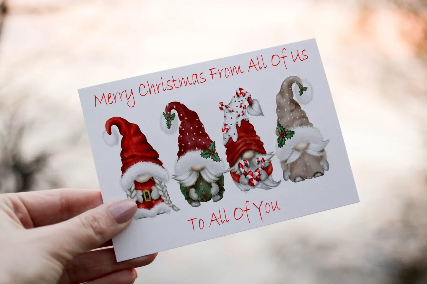 Gnome Family Christmas Card, Personalised Festive Card