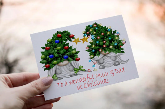 Personalised Gnome Christmas Card, Mum & Dad
