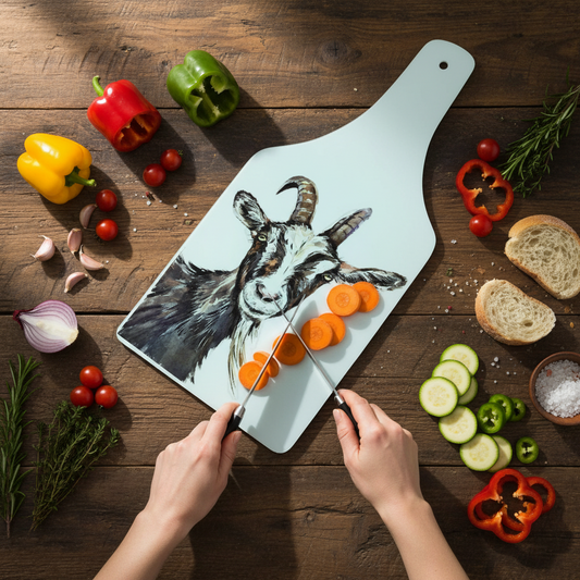 Goat Bottle Shaped Glass Chopping Board - Cheese Platter, Goat Worktop Saver