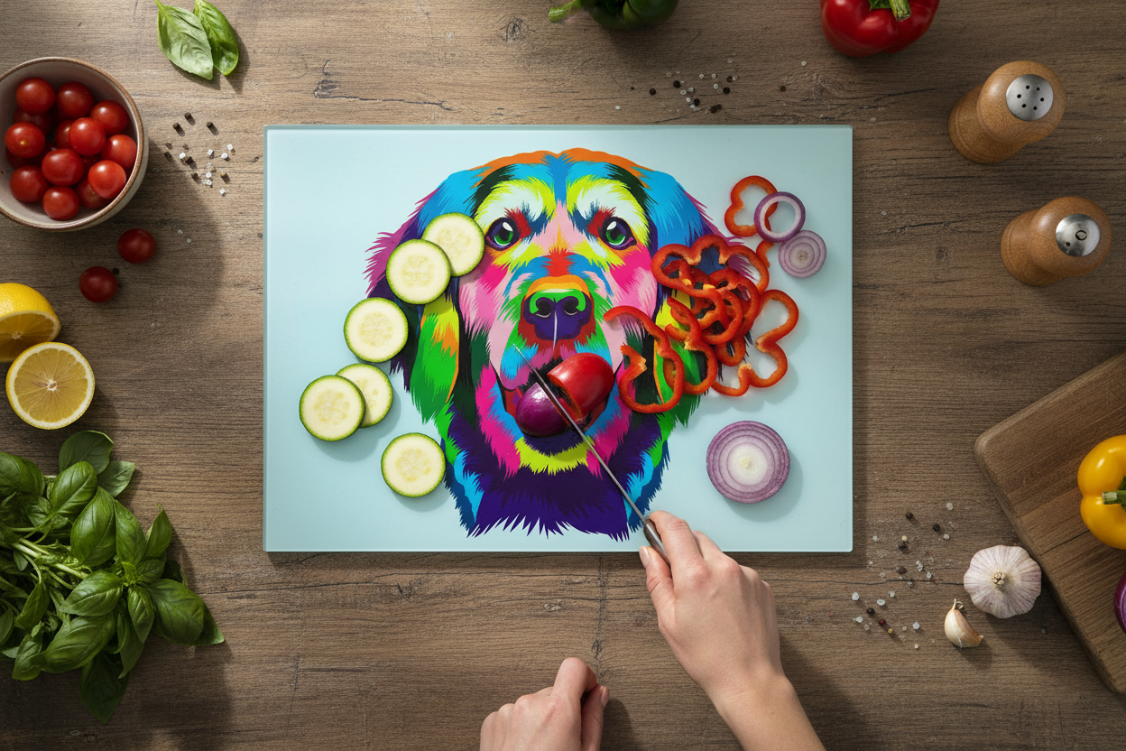 Golden Retriever Glass Chopping Board, Golden Retriever Worktop Saver