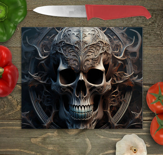 Gothic Skull Glass Chopping Board, Gothic Skull Worktop Saver
