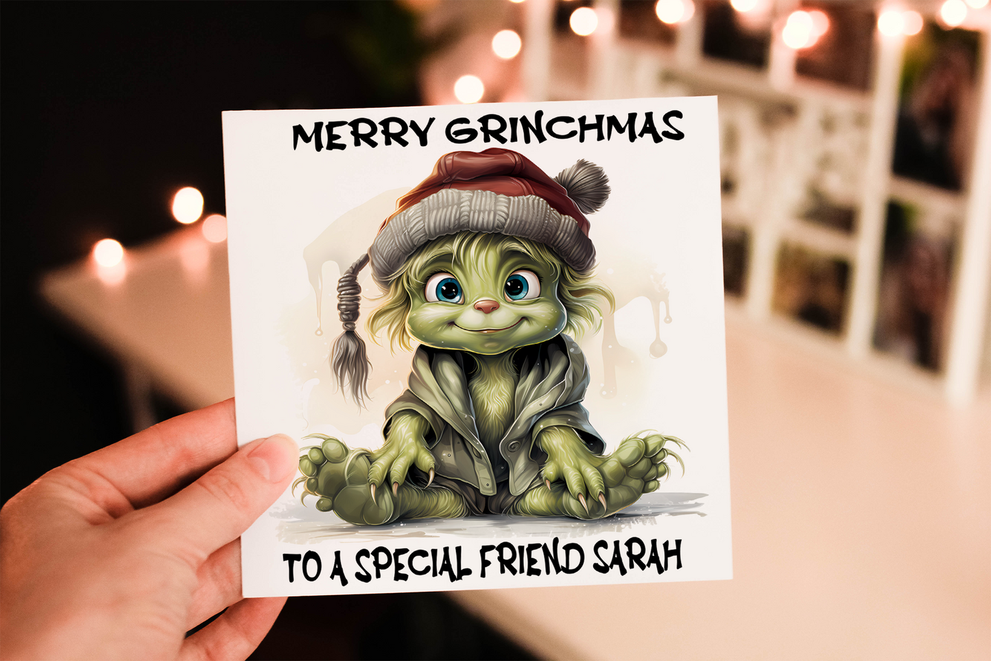 Personalized Grinch Christmas Card, Festive Holiday Card