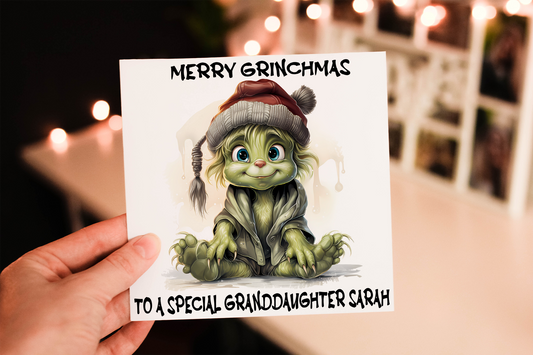Personalized Grinch Christmas Card, Festive Holiday Card