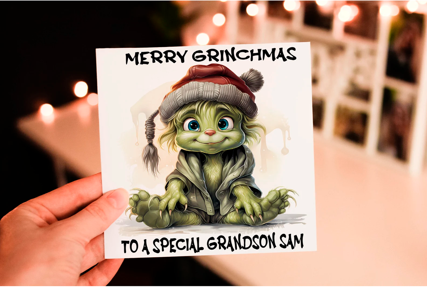 Personalized Grinch Christmas Card, Festive Holiday Card